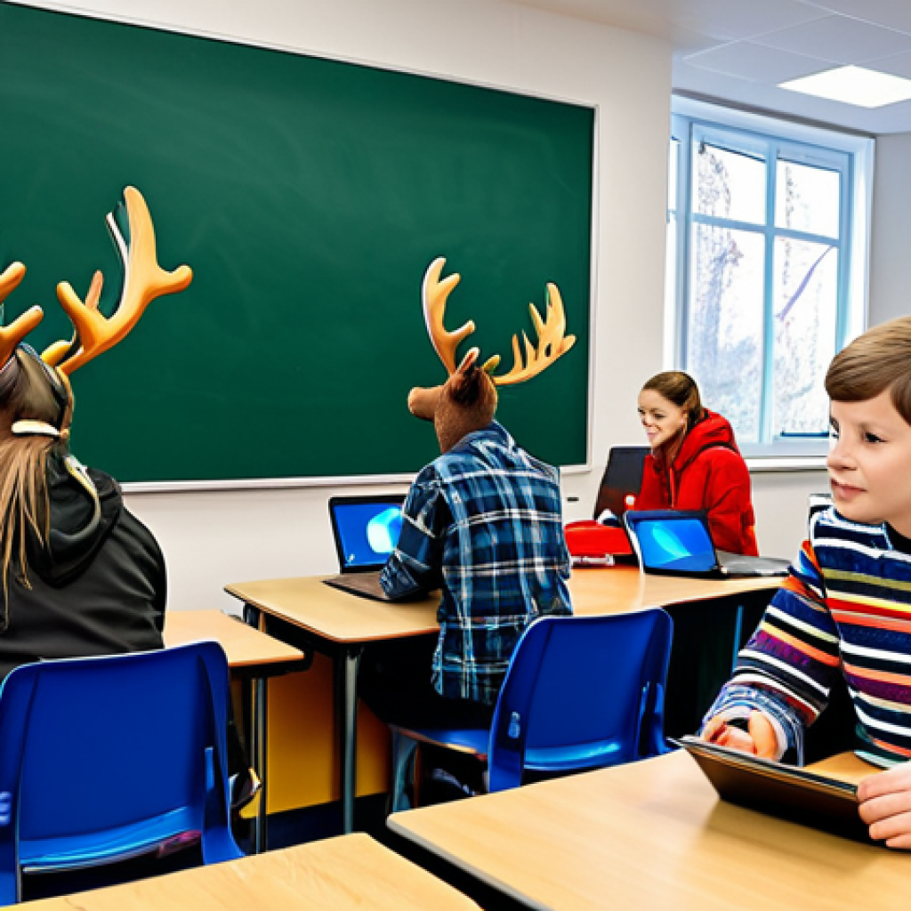Project-Based Learning**
"A bright and colorful classroom scene, Swedish students (ages 10-12) are working collaboratively on laptops, designing a video game featuring a moose character; fully clothed, appropriate attire, safe for work, professional setting, perfect anatomy, correct proportions, natural pose, family-friendly, coding project visible on screens, whiteboard with Scratch code visible in the background."
**