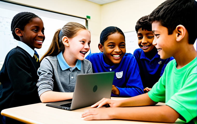 코딩교육지도사로서 학생 수준별 교육 전략 - **Prompt:** A diverse group of upper elementary students collaborating on a Scratch project in a bri...