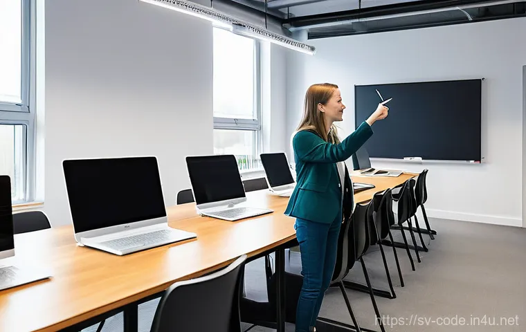 코딩교육지도사와 프리랜서 활동 사례 - **Prompt:** A dynamic and inclusive coding classroom in a modern, Scandinavian-style educational fac...