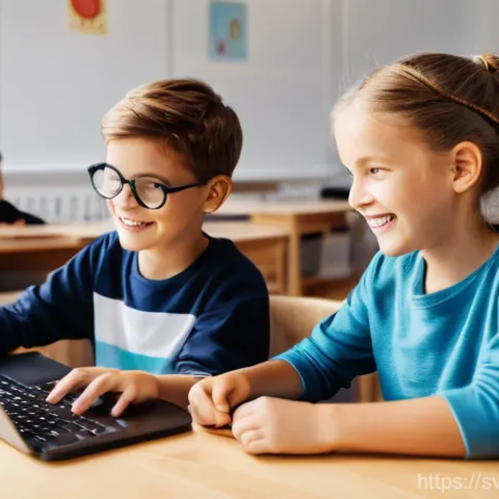 코딩교육지도사와 코딩 교구의 선택 - **A Diverse Group of Children Collaborating on a Coding Project:**
"A vibrant scene in a modern,...