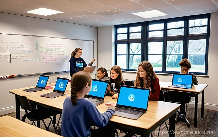 코딩교육지도사 자격증 강의 후기 - **A modern and vibrant coding classroom in a Swedish setting, bustling with diverse students.** A ce...