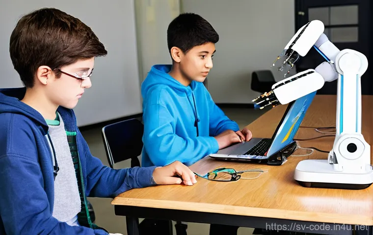 코딩교육지도사와 학습자 참여도 높이기 - **Prompt 1: Gamified Coding Adventure**
    "A vibrant, modern classroom filled with diverse teenage...