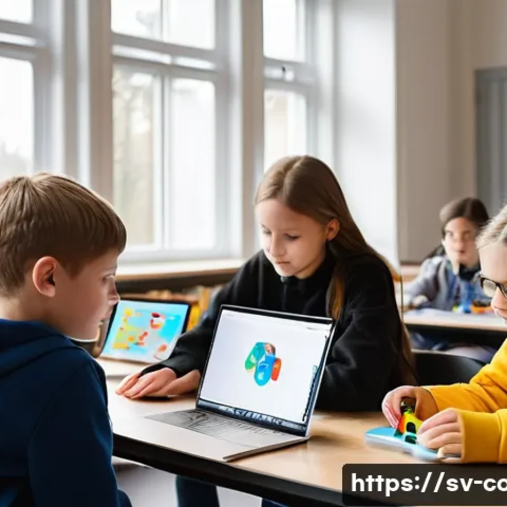 코딩교육지도사와 효과적인 수업 운영 - **Prompt:** A vibrant, brightly lit classroom in a modern Swedish school, filled with diverse childr...