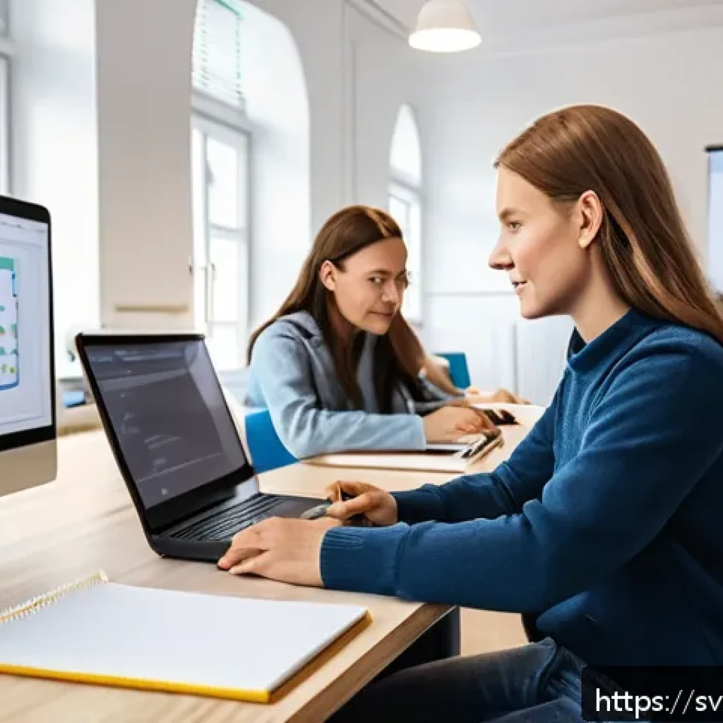 코딩교육지도사 자격증과 해외 인증 비교 - A modern Swedish coding classroom with diverse adult students engaged in a structured programming le...