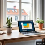 Home 20 코딩교육지도사와 효과적인 온라인 학습 관리 - A modern, cozy home study room designed for digital learning, featuring a sleek wooden desk with a l...