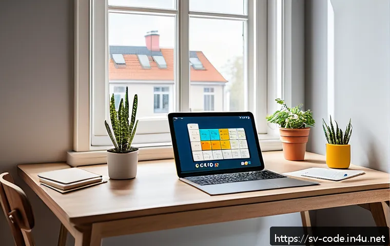 코딩교육지도사와 효과적인 온라인 학습 관리 - A modern, cozy home study room designed for digital learning, featuring a sleek wooden desk with a l...