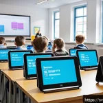 Home 19 코딩교육지도사와 학습 자료 제작 사례 - A bright and engaging classroom scene in a modern Swedish school where diverse students are interact...