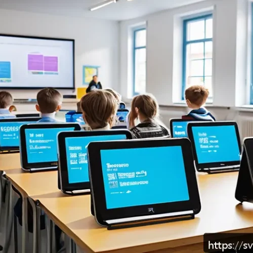 Home 31 코딩교육지도사와 학습 자료 제작 사례 - A bright and engaging classroom scene in a modern Swedish school where diverse students are interact...