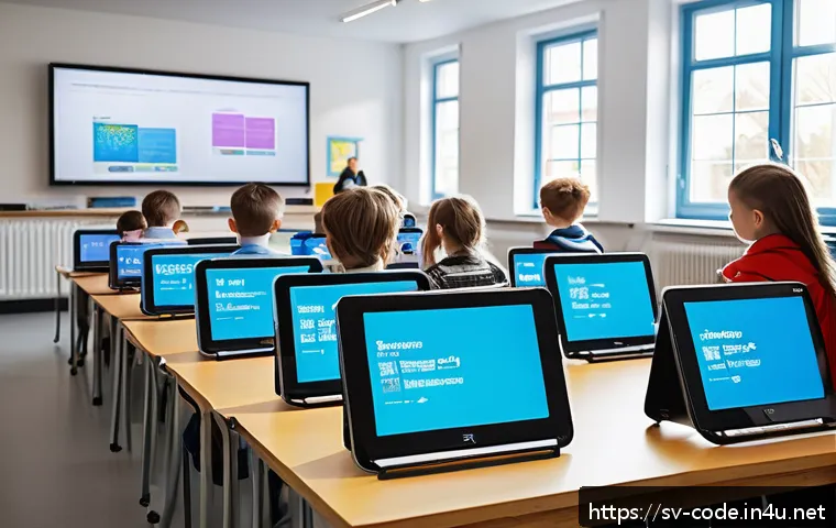 코딩교육지도사와 학습 자료 제작 사례 - A bright and engaging classroom scene in a modern Swedish school where diverse students are interact...