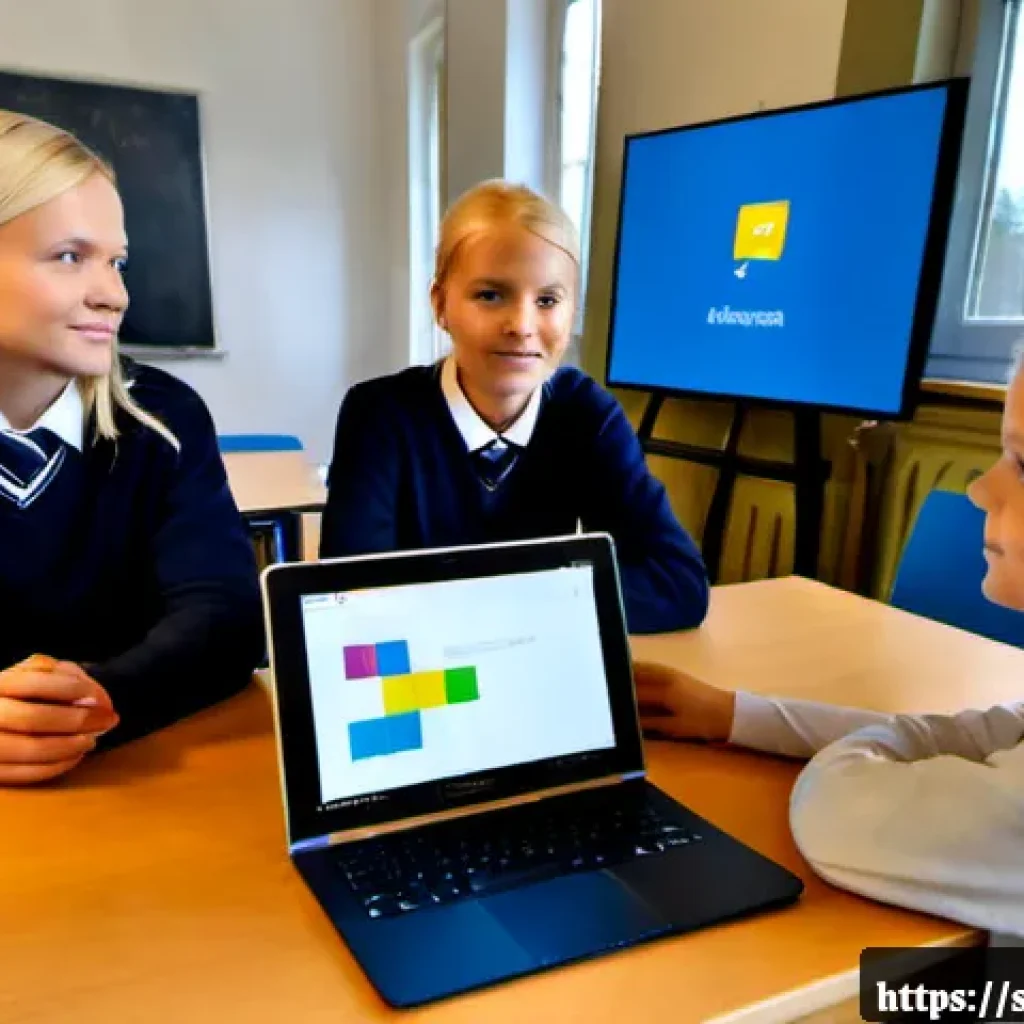 코딩교육지도사로 일하기 위한 필수 스킬 - Photorealistic scene of a skilled coding educator guiding a small group of Swedish secondary-school ...