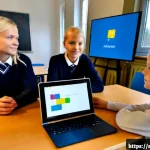 코딩교육지도사로 일하기 위한 필수 스킬 - Photorealistic scene of a skilled coding educator guiding a small group of Swedish secondary-school ...