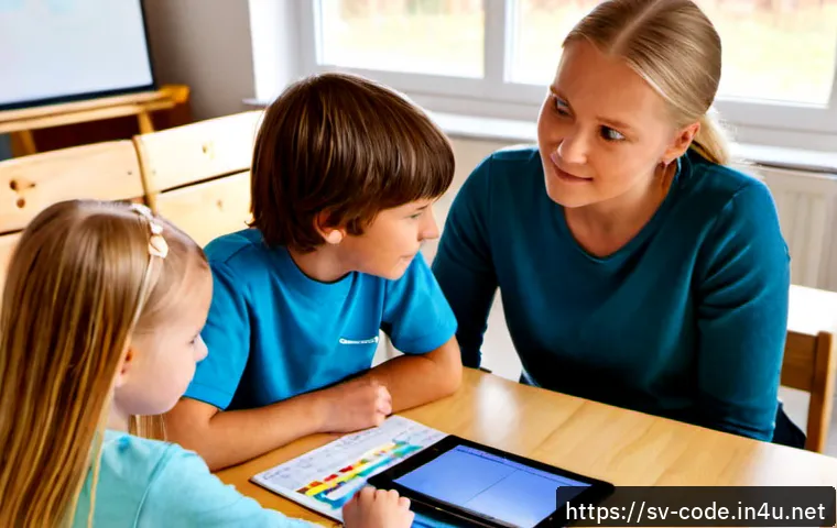 Home 30 코딩교육지도사와 커리큘럼 평가 사례 - Photorealistic Swedish coding education instructor guiding a small group of middle-school students a...