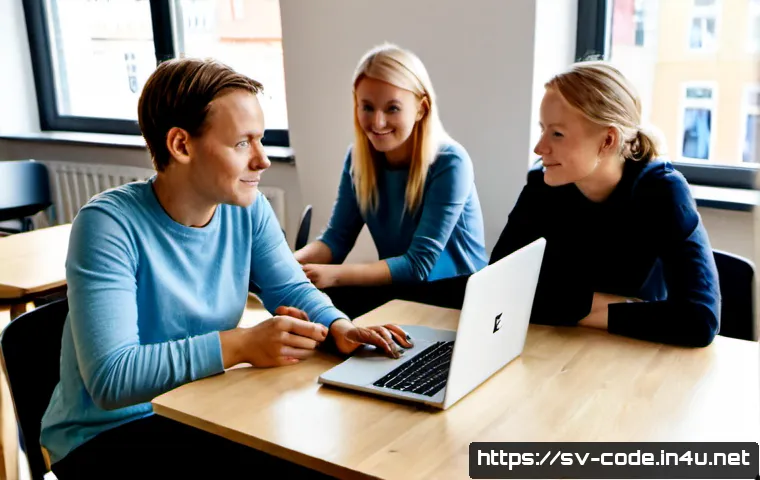 Home 17 코딩교육지도사와 직무 경험 공유 - Photorealistic Swedish coding education instructor leading a small adult workshop in a bright Stockh...