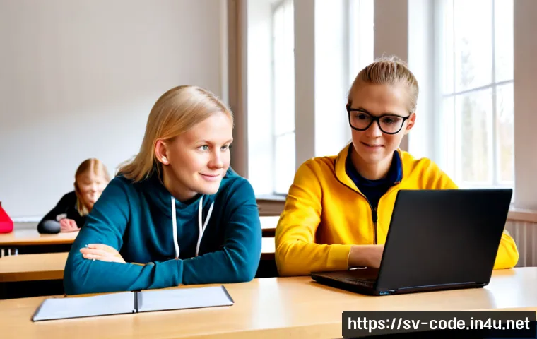 코딩교육지도사와 강의 후 학습 효과 분석 - Photorealistic Scandinavian adult education classroom in Sweden, a friendly coding instructor guidin...